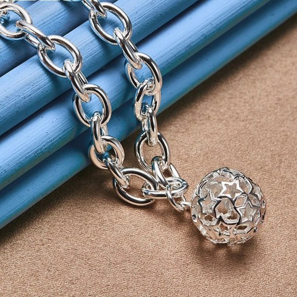 Fine Silver Jewelry - 18 Inch O-Ring Chain With Hollowed & Carved Ball .925 Solid Sterling Silver!